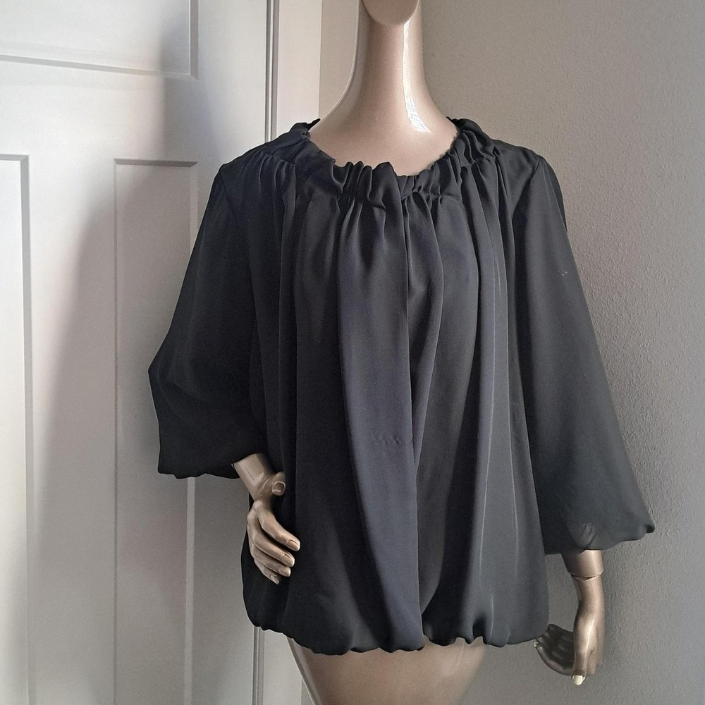 Simply Vera Vera Wang Black Bubble Hem Ruffle Neck Blouse XL